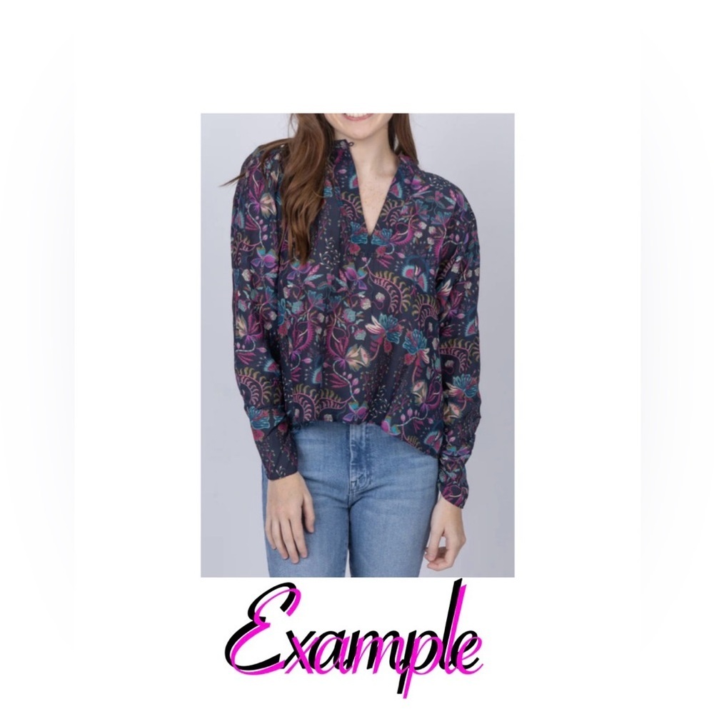 Maria cher Floral Button Down Long Sleeve Blouse  Multicolor L (#04098)